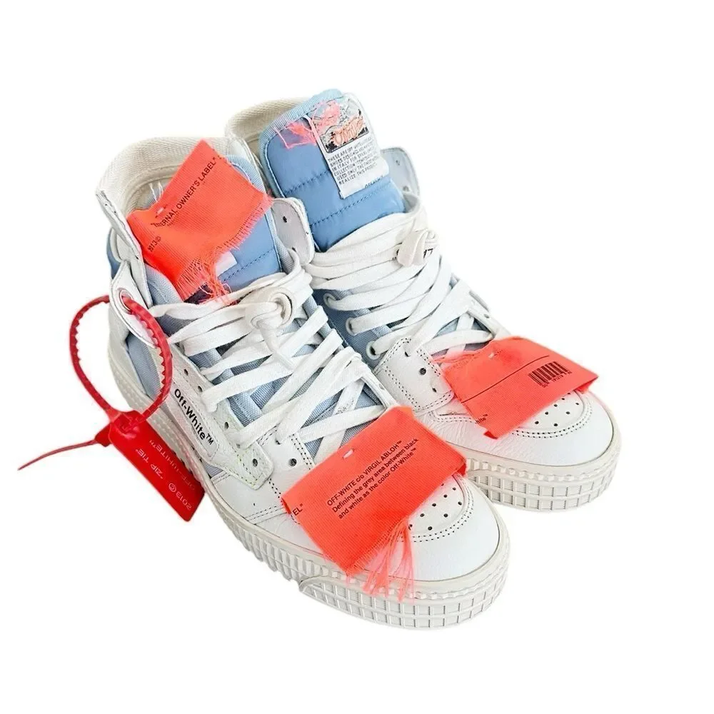 RARE OFF-WHITE 3.0 Off-Court Lace Up Sneakers in White/Blue/Orange